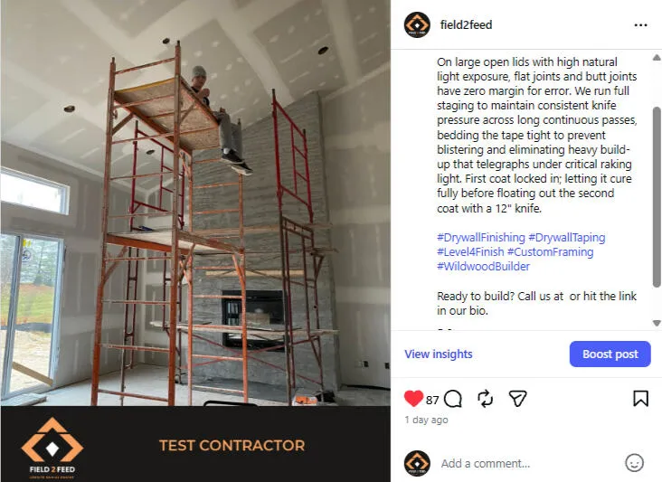 Example of a branded Field 2 Feed construction social post